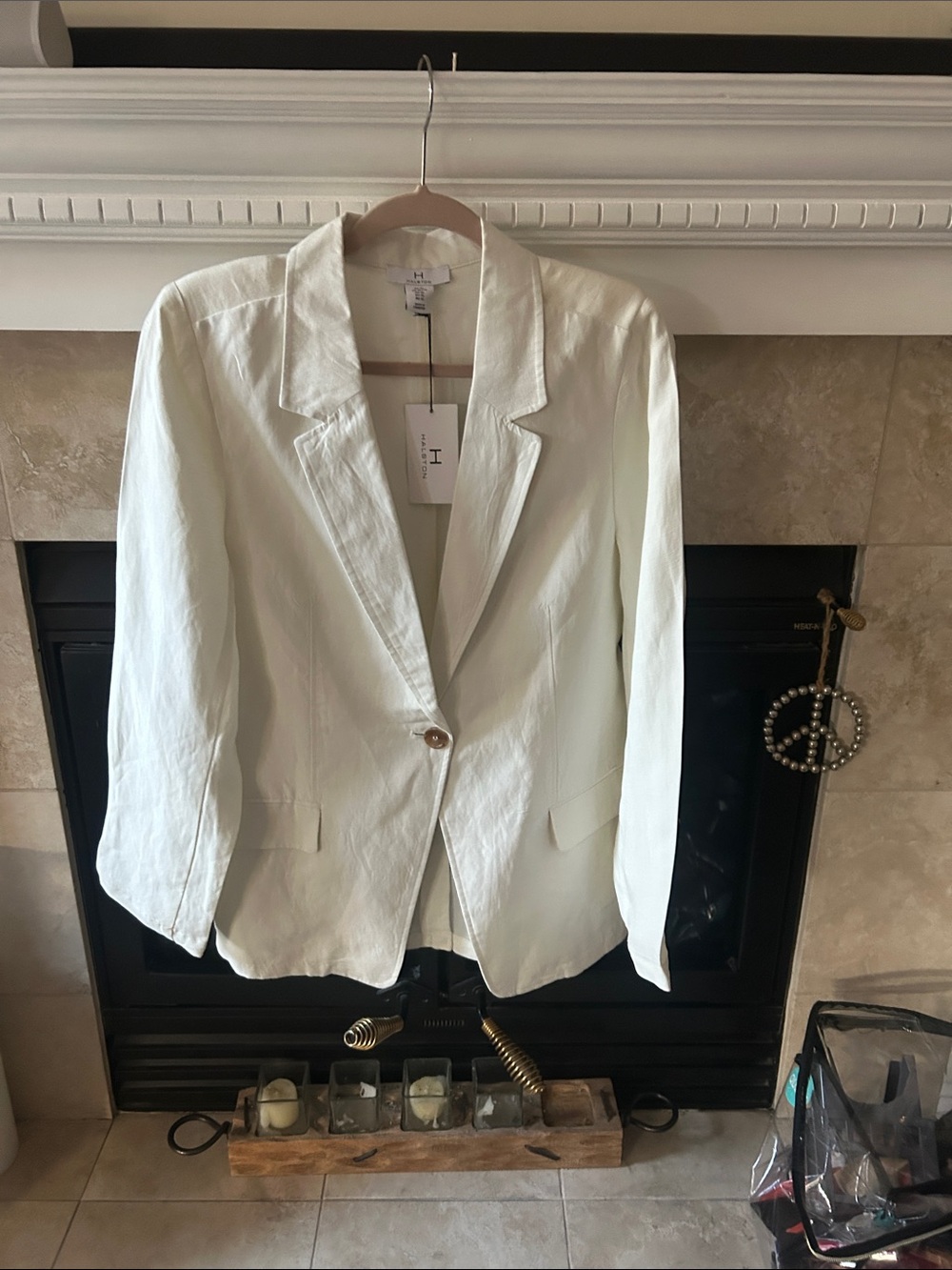 H by Halston Off-White Single-Button Notch Lapel Blazer